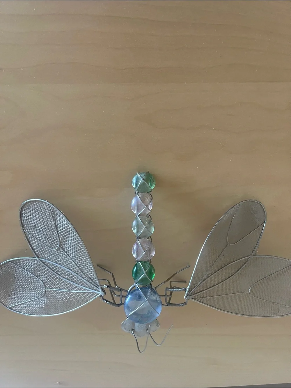 Decorative Metal Dragonfly Sculpture with Blue & Green Beads